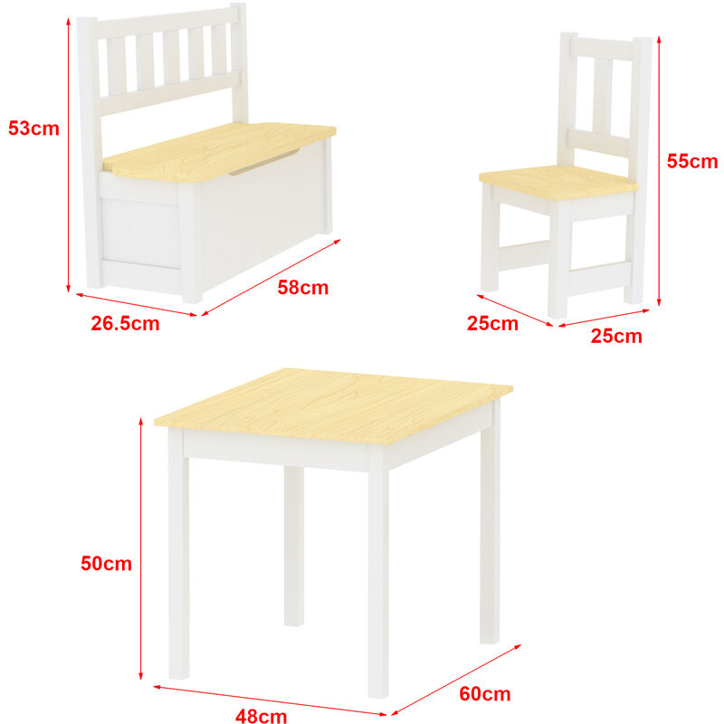4 pièces Groupe 1 Table 2 chaises et 1 X Coffre à Jouets pour Enfants d'âge  préscolaire,Blanc+Gris
