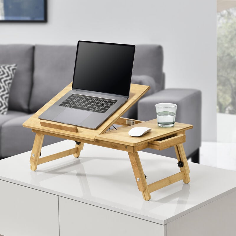 Bureau pour ordinateur portable pour lit/sofa avec plateau inclinable et  pieds réglables en hauteur - Songmics
