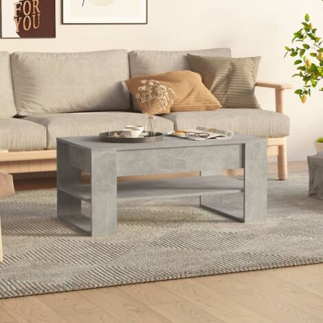 Vidaxl – Table basse fixe gris béton 102x55x45 cm – Bois d'ingénierie – Grand espace de rangement pour salon – Assemblage requis