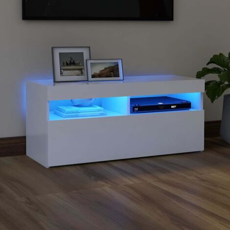 Vidaxl – Meuble TV blanc 90x35x40 cm – Éclairage LED RVB – Construction en bois d'ingénierie – Assemblage requis