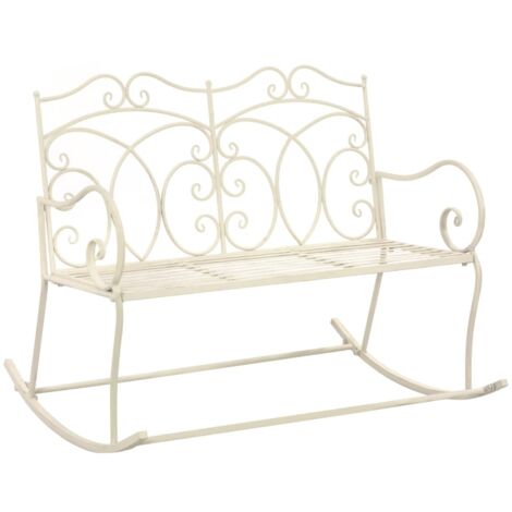 Vidaxl – Banc de jardin 104 cm – Fer forgé blanc antique – Largeur 99 cm – Hauteur 89 cm – Siège à bascule confortable