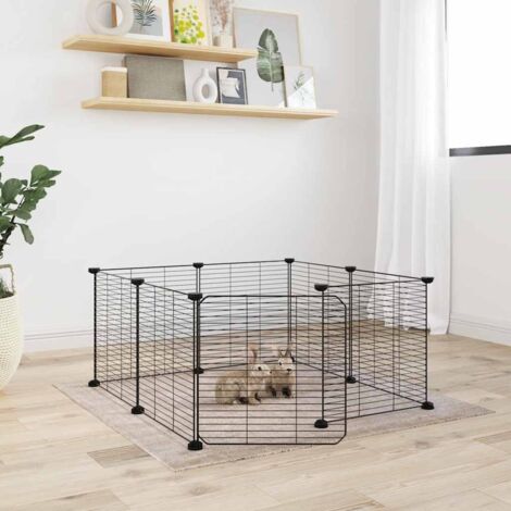 Cage animaux de compagnie à 8 panneaux et porte Noir 35x35 cm vidaXL