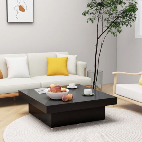 Vidaxl – Table basse fixe noire 90x90x28 cm – Aggloméré facile à entretenir – Plateau en quatre parties pour objets décoratifs