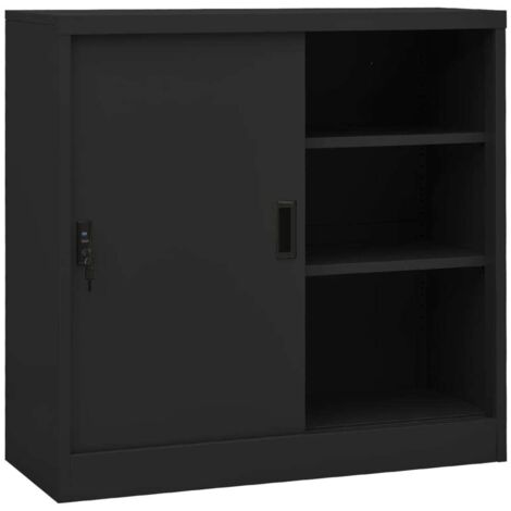 Vidaxl – Armoire de bureau porte coulissante anthracite 90x40x90cm – Acier robuste – 2 étagères réglables – Serrure pour sécurité