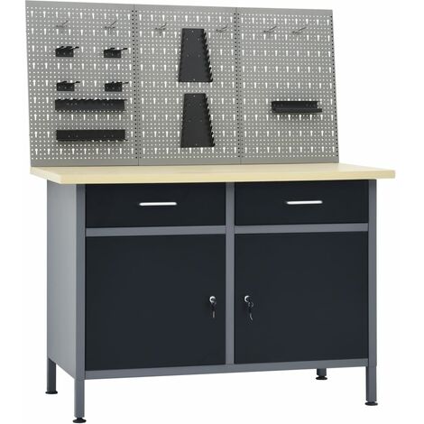Vidaxl – Établi avec 3 panneaux muraux – Dimensions 120 x 60 x 85 cm – Capacité de charge 500 kg – Épaisseur du plateau 3 cm – Acier et bois d'ingénierie (1/4)
