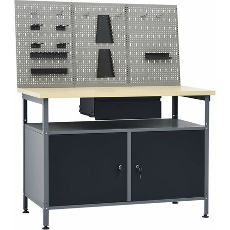 Vidaxl – Établi avec 3 panneaux muraux – Dimensions 120 x 60 x 85 cm – Capacité de charge 300 kg – Acier et aggloméré – Pieds réglables