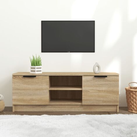 Vidaxl – Meuble TV en bois d'ingénierie 102x35x36,5 cm – 2 compartiments fermés et 2 ouverts – Résistant à l'humidité – Design épuré