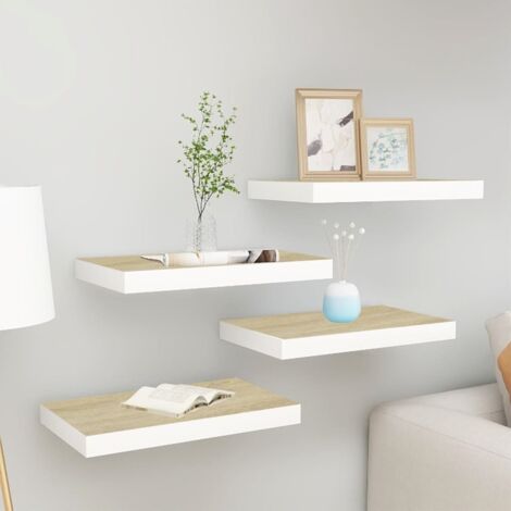 vidaXL Floating Wall Shelves 4 pcs Oak and White 40x23x3,8 cm MDF