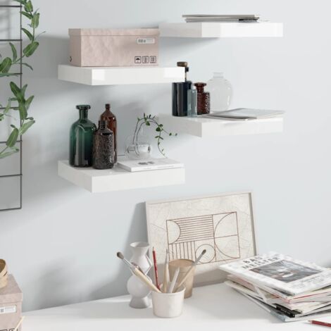 Étagère murale flottante 4 pcs Blanc brillant 23x23,5x3,8cm MDF vidaXL
