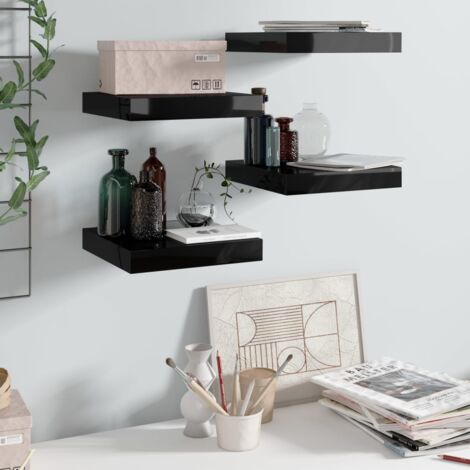 vidaXL Floating Wall Shelves 4 pcs High Gloss Black 23x23,5x3,8 cm MDF