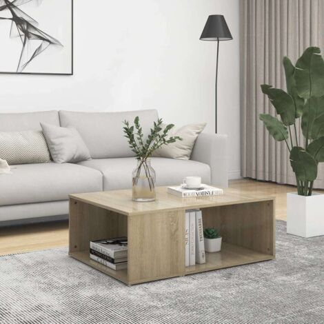 Vidaxl – Table basse fixe chêne sonoma 90x67x33 cm – Bois d'ingénierie – 2 étagères pour rangement – Facile à nettoyer