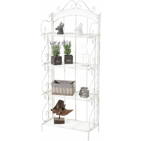 CLP – Etagère en fer forgé 4 étagères 153 cm – Blanc antique – Pour plantes et objets décoratifs – Design rustique et léger
