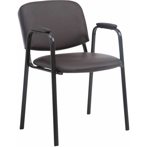 CLP – Chaise empilable Ken Pro en similicuir – Dossier ergonomique – Accoudoirs rembourrés – Piétement métallique noir mat – Pour salles de conférence (1/6)