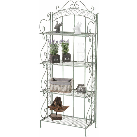 CLP – Etagère Antje en fer forgé vert antique – 4 étagères – Hauteur 153 cm – Largeur 61 cm – Profondeur 33 cm – Rangement décoratif pour plantes
