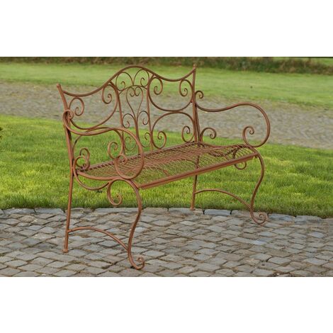 CLP – Banc de jardin en fer forgé marron antique – Hauteur 89 cm – Largeur 113 cm – Profondeur 47 cm – Assise 108 x 41 cm
