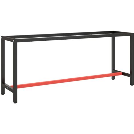 Vidaxl – Cadre de banc de travail en métal noir et rouge mat 190x50x79 cm – Pieds enduits de poudre – Barres renforcées pour soutien – Trous pré-percés