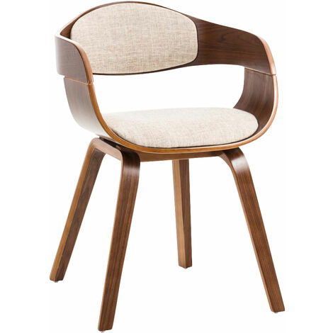 CLP – Chaise de visiteur rétro en tissu polyester et bois de noyer – Accoudoirs confortables – Hauteur d'assise 21 cm – Couleur crème (1/5)