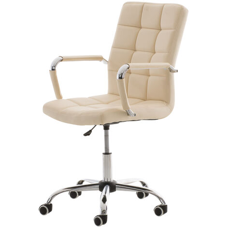 CLP – Fauteuil de bureau Deli V2 similicuir crème – Hauteur réglable 92-101 cm – Base métal chromé – Confort optimal pour longues heures de travail