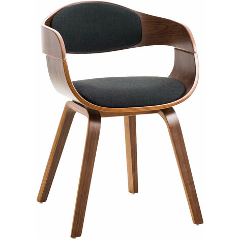 CLP – Chaise de visiteur rétro en tissu polyester et bois de noyer – Accoudoirs ergonomiques – Hauteur 73 cm – Largeur 49 cm – Couleur noir (1/5)