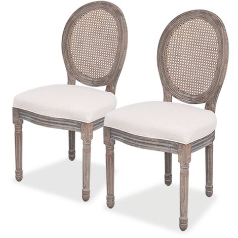 Vidaxl – Chaises de salle à manger en lin crème – Lot de 2 – Rembourrage épais – Dossier en rotin – Cadre en bois durable (1/5)