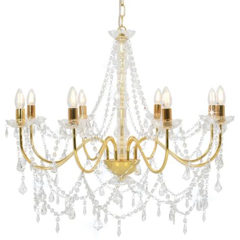 Vidaxl – Lustre doré avec perles transparentes 8 ampoules E14 – Dimensions 80x75cm – Métal et acrylique – Installation facile incluse - vidaXL59783