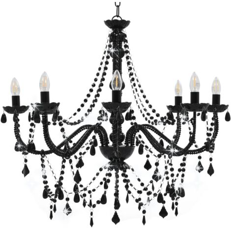 Vidaxl – Lustre à perles noires 8 ampoules E14 – Dimensions 80x75 cm – Métal et acrylique – Éclairage décoratif pour intérieur
