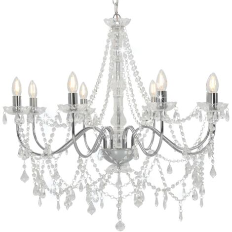 Vidaxl – Lustre argenté avec perles de cristal – 8 ampoules E14 – Dimensions 80x75cm – Métal et acrylique – Installation facile - vidaXL69870