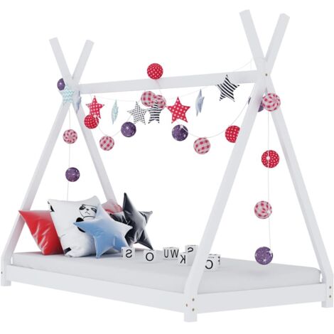 Vidaxl – Lit cabane blanc 90x200 cm – Cadre en pin massif avec rideaux – Dimensions totales 208x98x154 cm – Pour coin lecture ou maison de jeu