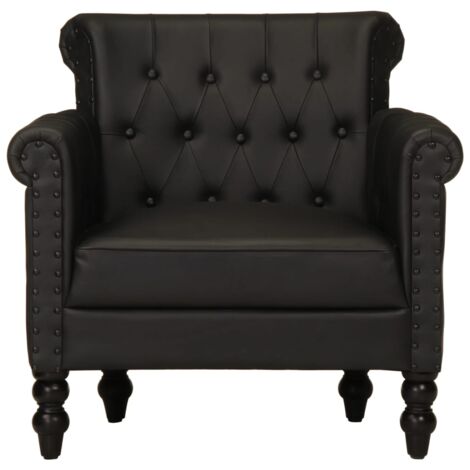 Vidaxl – Fauteuil club en cuir de chèvre noir – Rembourrage confortable – Pieds en bois de manguier massif – Style vintage chaleureux