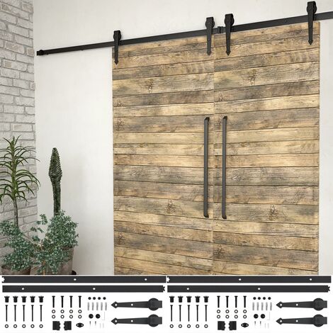 Vidaxl – Kit de fixation pour porte coulissante 2 pcs 200 cm – Acier enduit de poudre noir – Capacité 80 kg – Pour portes 70-100 cm de large
