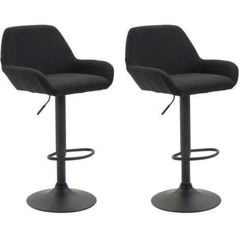 CLP – Lot de 2 tabourets de bar en tissu noir – Dossier rembourré et accoudoirs pivotants – Hauteur réglable 63-83 cm – Pour comptoirs et îlots (1/6)