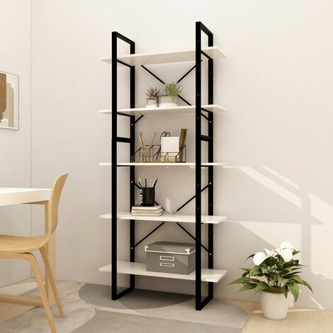 vidaXL 5-Tier Book Cabinet White 80x30x175 cm Solid Wood Pine (806453+806533) (1/5)