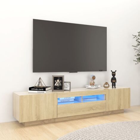 Vidaxl – Meuble TV avec éclairage LED – Chêne sonoma – 180x35x40 cm – Design moderne et durable – Espace de rangement optimisé
