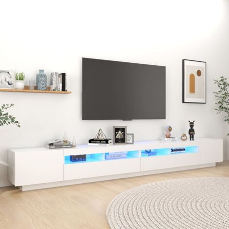 Vidaxl – Meuble TV blanc 300x35x40 cm – Éclairage LED RVB – Construction en bois d'ingénierie – Assemblage requis