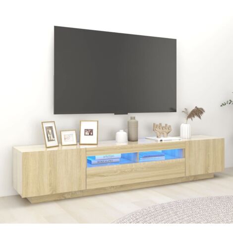 Vidaxl – Meuble TV avec éclairage LED RVB – Chêne sonoma 200x35x40 cm – Construction en bois d'ingénierie durable – Connecteur USB
