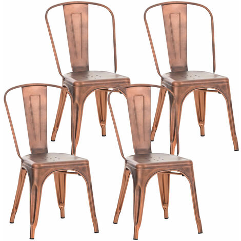CLP – Set de 4 chaises empilables en métal – Design industriel moderne – Hauteur d'assise 44 cm – Pour cuisine et salle à manger (1/7)