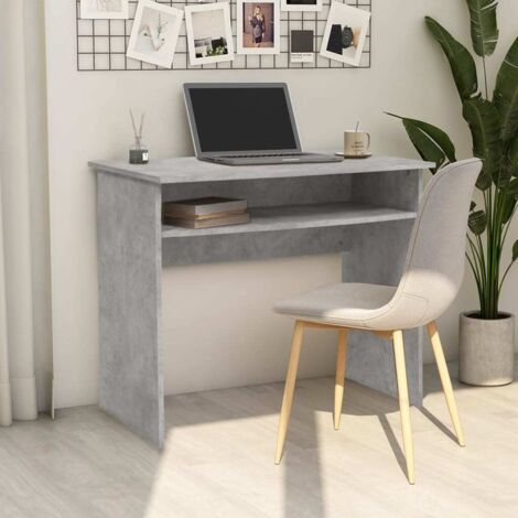 Vidaxl – Bureau enfant gris béton 90x50x74 cm – Bois d'ingénierie durable – Avec étagère de rangement – Facile à nettoyer