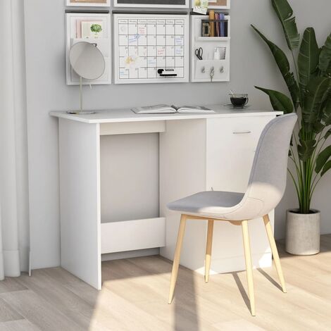 Vidaxl – Bureau droit blanc 100x50x76 cm en bois d'ingénierie – Tiroir intégré – Parfait pour espaces étroits et bureaux modernes (1/7)