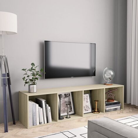 Vidaxl – Meuble TV en bois d'ingénierie Sonoma 143x30x36 cm – 4 compartiments de rangement – Design moderne et élégant – Accrochable au mur (1/5)