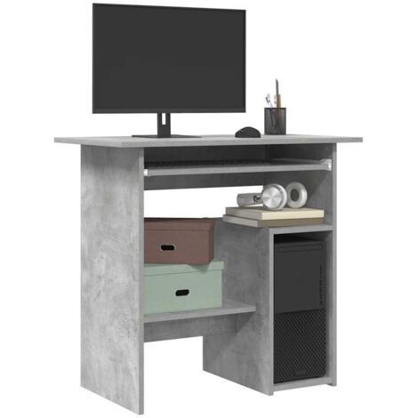 Vidaxl – Bureau droit en bois d'ingénierie 80x45x74 cm – Couleur gris béton – Étagère ouverte pour PC – Facile à nettoyer