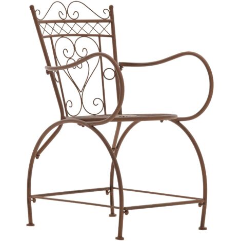 CLP – Chaise de jardin en fer marron antique – Accoudoirs et repose-pieds – Hauteur 88 cm, assise 44 cm – Style romantique et durable