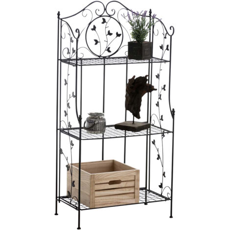 CLP – Etagère de jardin pliable en fer noir – 3 espaces de rangement – Hauteur 118 cm – Facile à nettoyer – Design rétro élégant