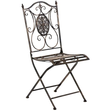 CLP – Chaise de jardin en fer forgé – Pliable avec assise courbée – Traitement patiné style antique – Pour terrasses et jardins