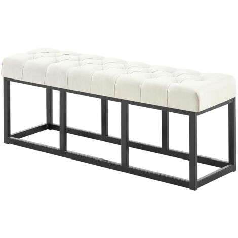 Banc avec cadre en métal noir et siège matelassé de 120 cm dans différentes couleurs colore : Crème