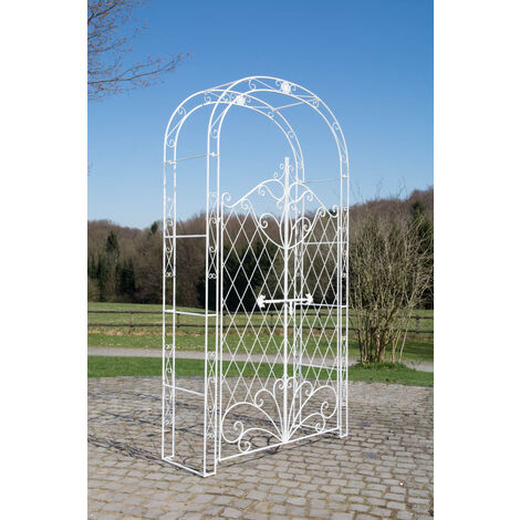 CLP – Arche de jardin en fer blanc antique – Hauteur 220 cm, largeur 120 cm, profondeur 40 cm – Support pour plantes grimpantes (1/6)