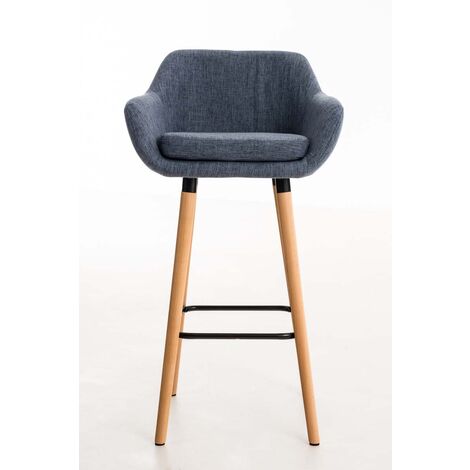 CLP – Lot de 2 tabourets de bar Grant en tissu – Hauteur d'assise 75cm – Repose-pieds en bois de hêtre – Confort rembourré et dossier lombaire