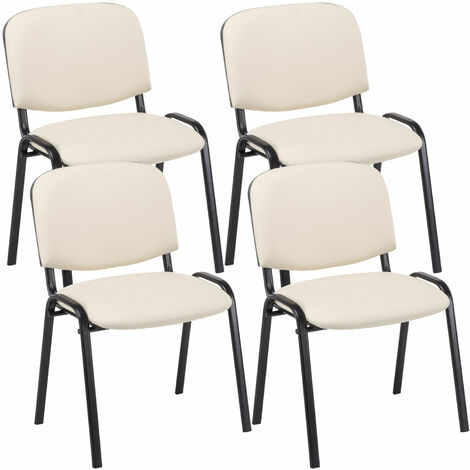 Lot de 4 chaises visiteur empilables Ken en similicuir et piètement noir Crème (1/3)