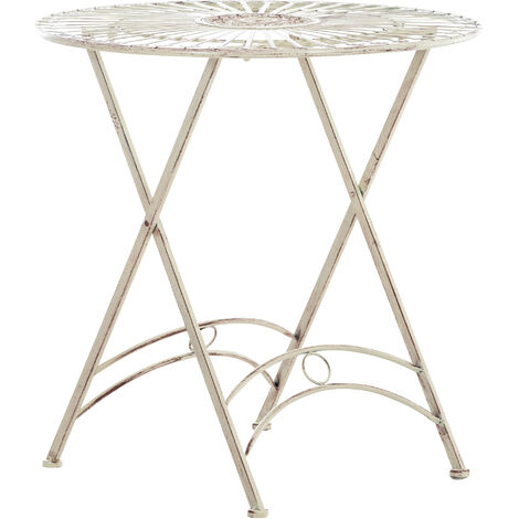 CLP – Table de jardin en fer forgé ronde crème antique – Hauteur 71 cm – Largeur 71 cm – Élégante pour terrasses et balcons (1/5)