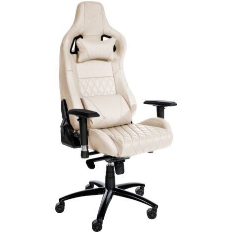Fauteuil de bureau Gamer Keren en véritable cuir Crème (1/5)