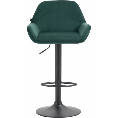 Tabouret de bar Braga Velours avec pied en métal réglable et pivotant Vert foncé Noir